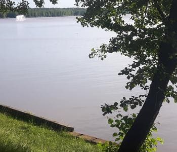 widok z brzegu na jezioro